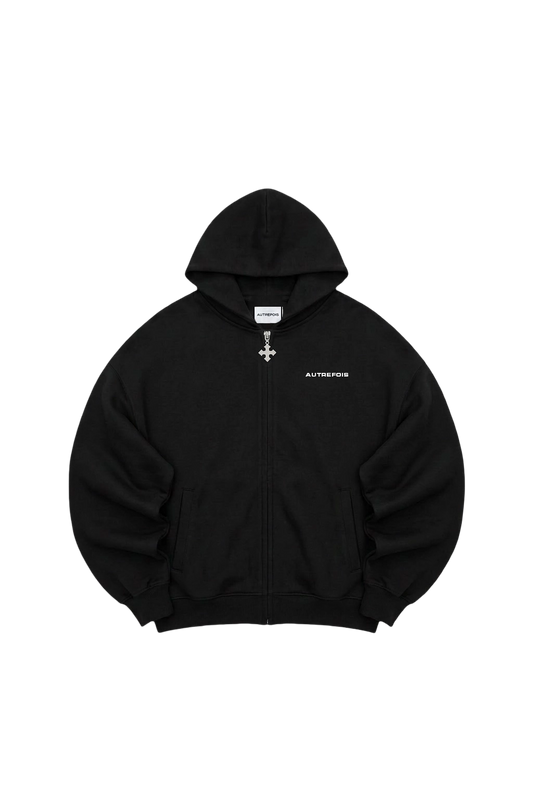 Black Zip Hoodie - Cozy Boxy Relaxed Fit