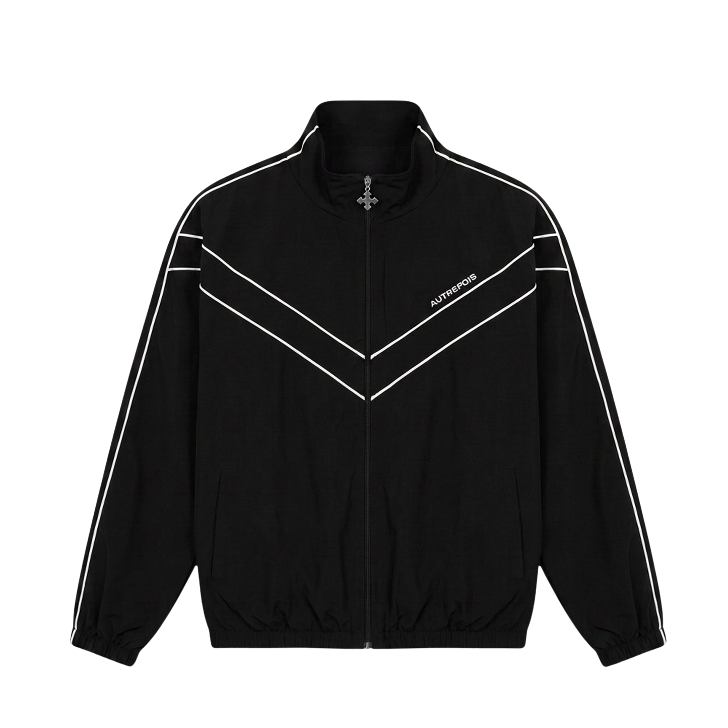 Baggy Fit Nylon Track Jacket - Black